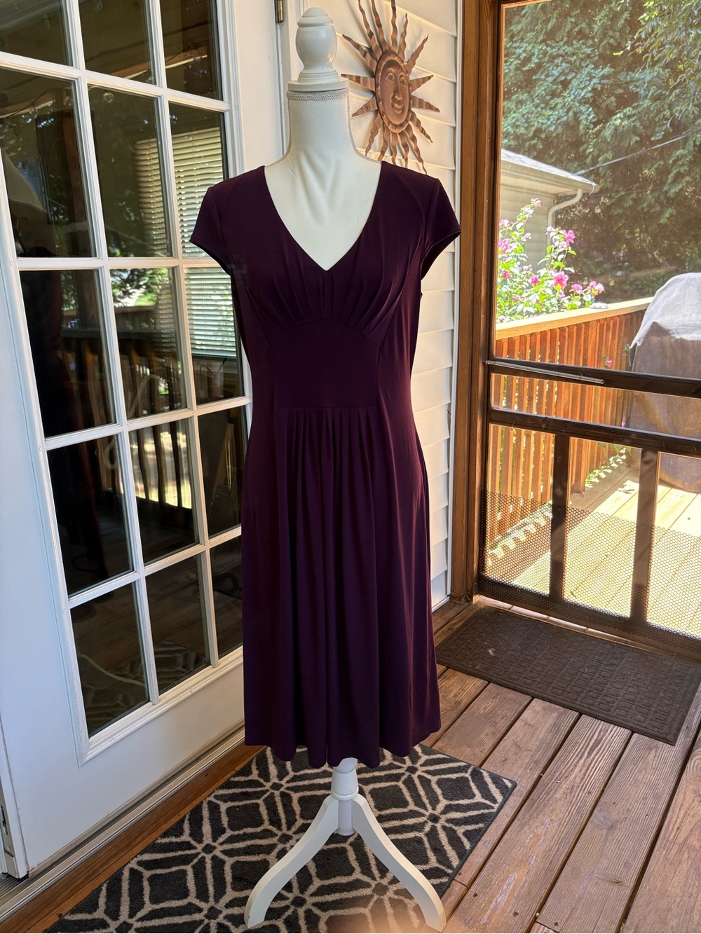 Bisou Bisou Plum V-Neck Short Sleeve Midi Dress